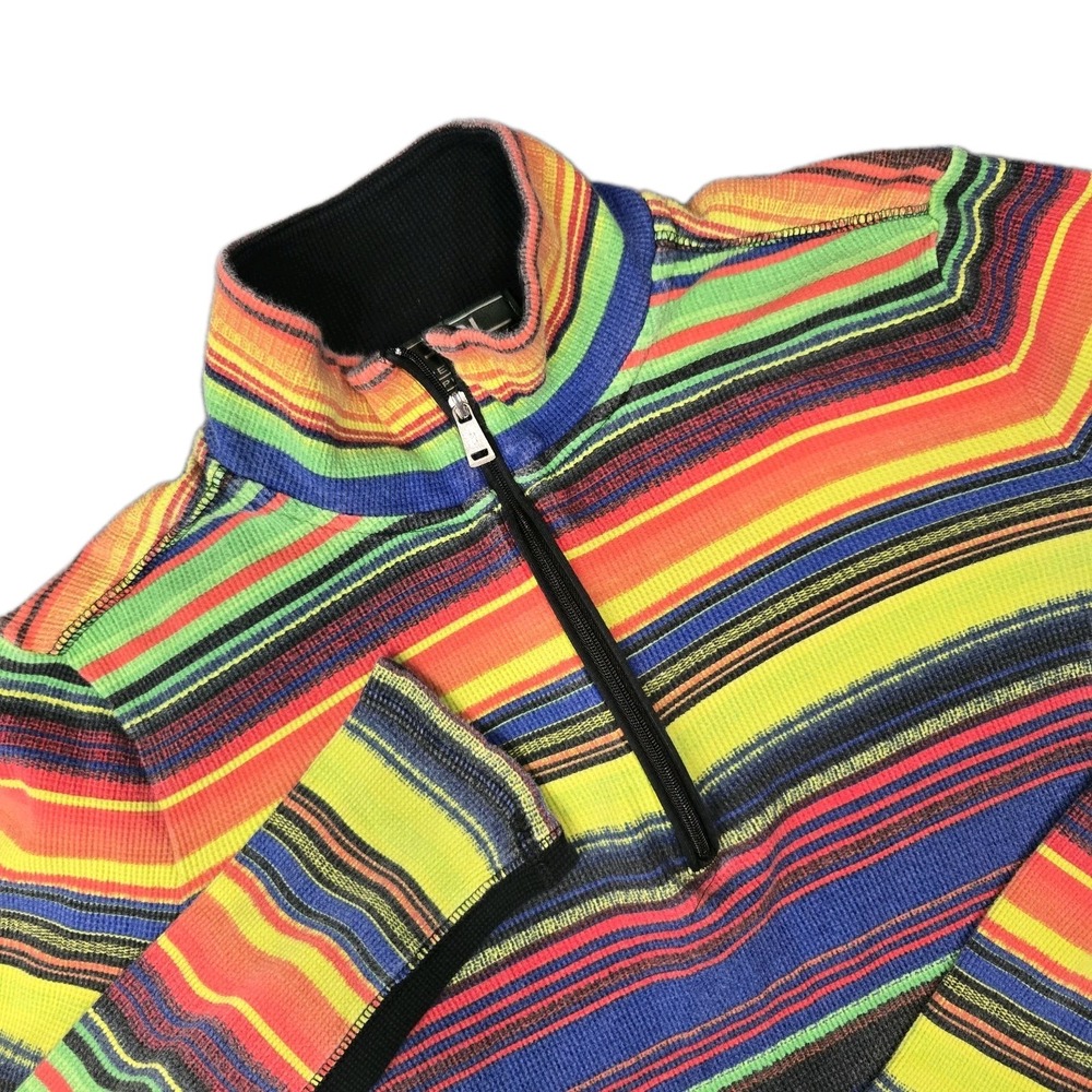 VTG LRL Ralph Lauren Active 1/4 Zip Women M Striped Thermal Waffle Knit Pullover